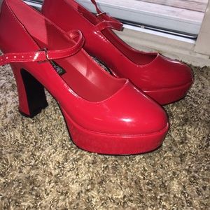 Red Mary Jane Platform Heels